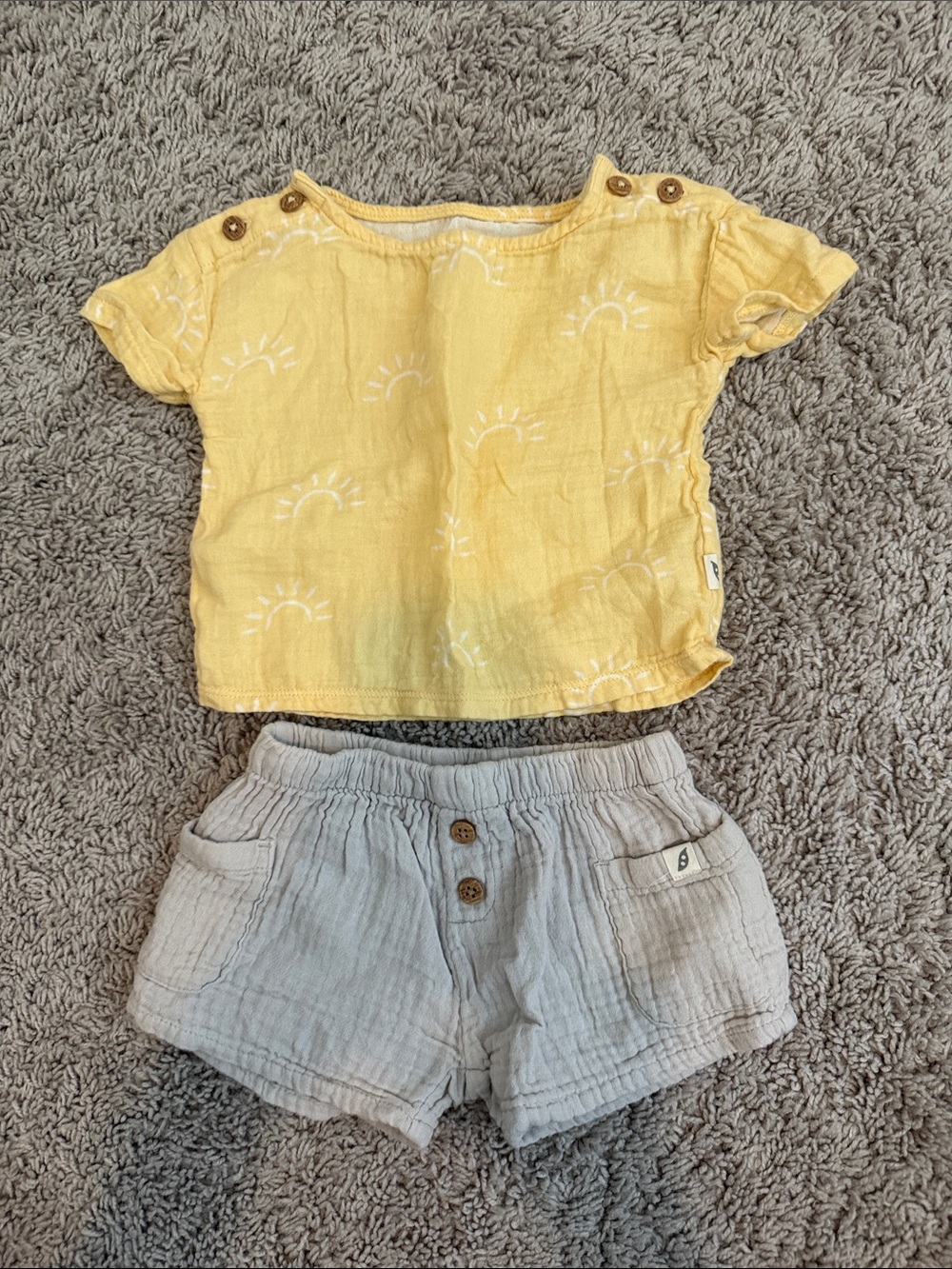 Yellow Sunprint Baby Top with Light Gray Shorts Set